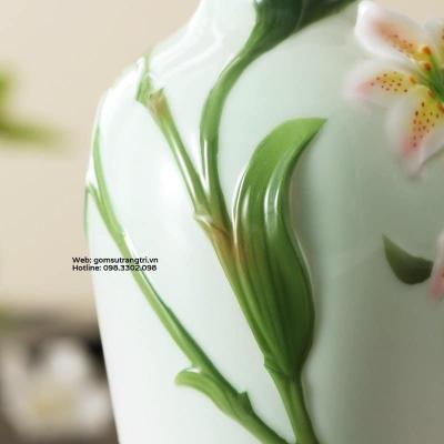 BỘ BÌNH ĐĨA KHẮC NỔI HOA LY CAO CẤP